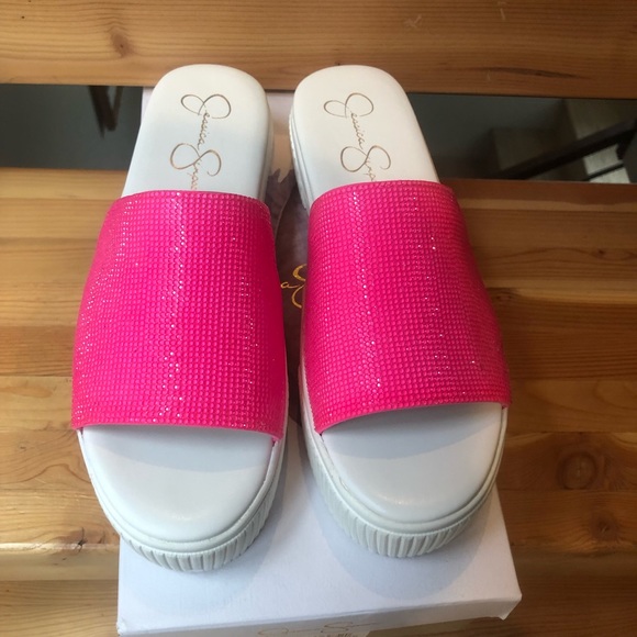 Jessica Simpson Neon Pink Ezira Platform Slides - Picture 3 of 7